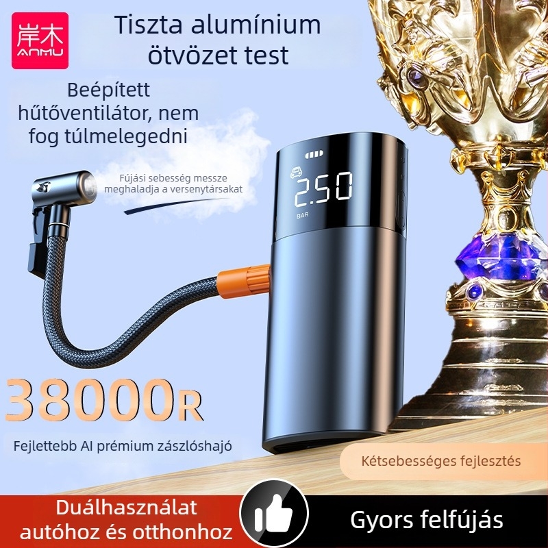 Autóba szánt légpumpa — Hordozható egyhengeres elektromos pumpa digitális kijelzővel, 120W, 25 L/perc, 20+ perc működés