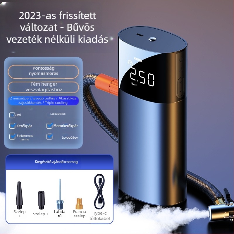 Autóba szánt légpumpa — Hordozható egyhengeres elektromos pumpa digitális kijelzővel, 120W, 25 L/perc, 20+ perc működés