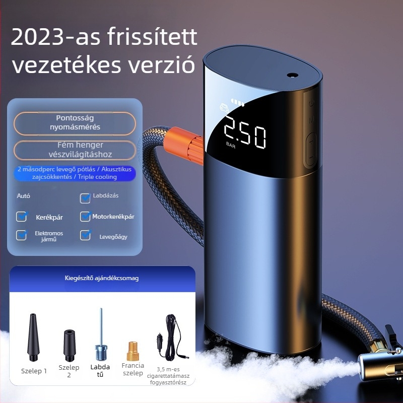 Autóba szánt légpumpa — Hordozható egyhengeres elektromos pumpa digitális kijelzővel, 120W, 25 L/perc, 20+ perc működés