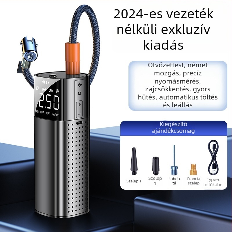 Autóba szánt légpumpa — Hordozható egyhengeres elektromos pumpa digitális kijelzővel, 120W, 25 L/perc, 20+ perc működés