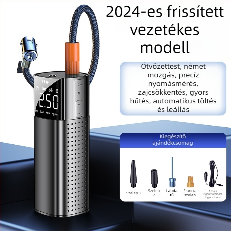 Autóba szánt légpumpa — Hordozható egyhengeres elektromos pumpa digitális kijelzővel, 120W, 25 L/perc, 20+ perc működés