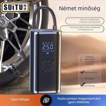 Vezeték nélküli, újratölthető, magasnyomású elektromos légpumpa motorkerékpár- és autógumikhoz LCD kijelzővel