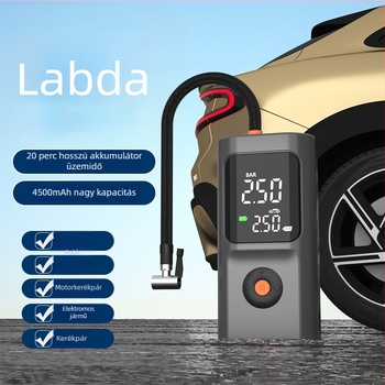 Két kijelzős digitális hordozható autó- és kerékpár légpumpa, vezetékes és vezeték nélküli üzemmóddal, 100W, 11,1V, 30 L/min, USB töltés / cigarettagyújtó