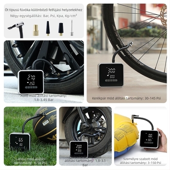 Hordozható autóinflátor automatikus leállítással, vezeték nélküli, digitális kijelző — 12V, 25 L/min
