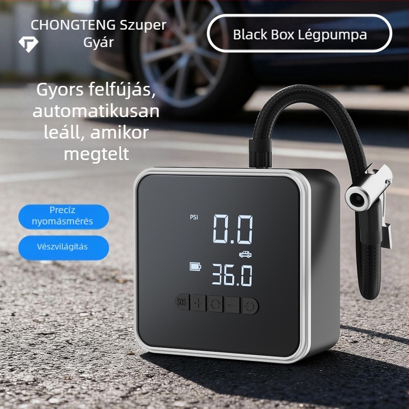 Hordozható autóinflátor automatikus leállítással, vezeték nélküli, digitális kijelző — 12V, 25 L/min