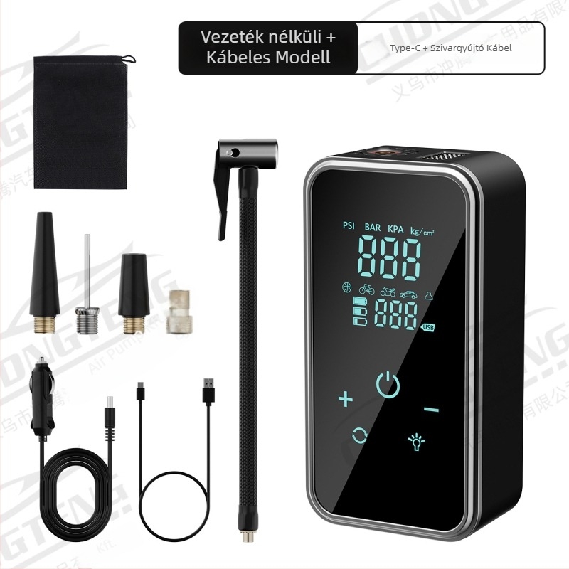 Hordozható autóinflátor automatikus leállítással, vezeték nélküli, digitális kijelző — 12V, 25 L/min