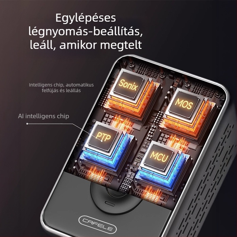 Autóba szerelt intelligens légpumpa digitális kijelzővel, vezeték nélküli, 12V, 120W, 40 L/perc, újratölthető