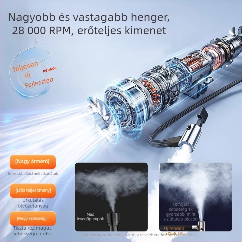Autóba szerelt intelligens légpumpa digitális kijelzővel, vezeték nélküli, 12V, 120W, 40 L/perc, újratölthető