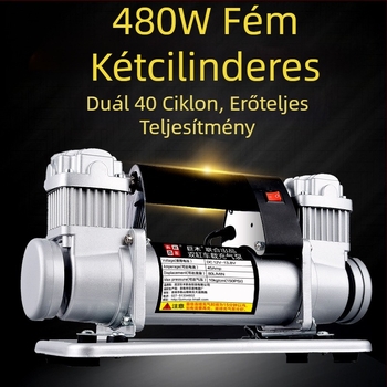 Giant Wood kéthengeres autó légpumpa, 12V, 280W+, teljes fém kivitel, 5 m tömlő, manométer