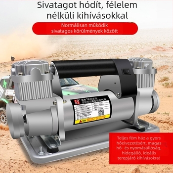 Giant Wood kéthengeres autó légpumpa, 12V, 280W+, teljes fém kivitel, 5 m tömlő, manométer