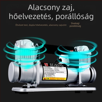 Giant Wood kéthengeres autó légpumpa, 12V, 280W+, teljes fém kivitel, 5 m tömlő, manométer