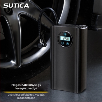 Autó inflátor digitális kijelzővel, gumi nyomásmérővel, 12V működés, 120W teljesítmény, 25 L/perc áramlás