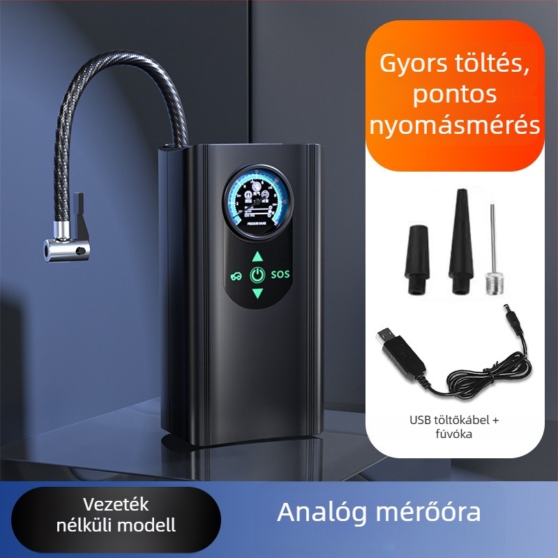 Autó inflátor digitális kijelzővel, gumi nyomásmérővel, 12V működés, 120W teljesítmény, 25 L/perc áramlás