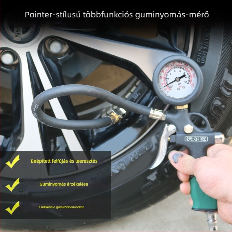 Volvan gumi nyomásmérő és fúvópiska – olajba merülő manométer, tartomány 0–60 psi, pontosság 0,005, rézből készült test