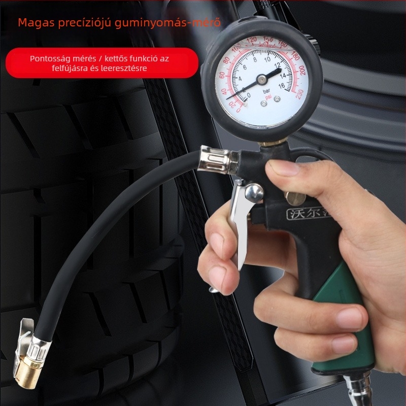 Volvan gumi nyomásmérő és fúvópiska – olajba merülő manométer, tartomány 0–60 psi, pontosság 0,005, rézből készült test