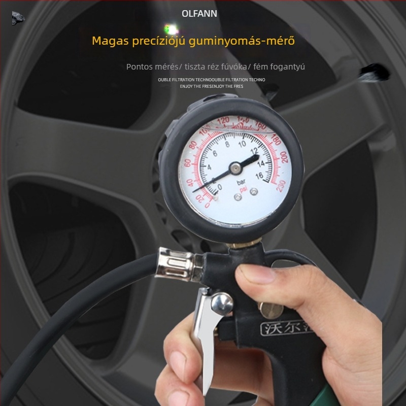 Volvan gumi nyomásmérő és fúvópiska – olajba merülő manométer, tartomány 0–60 psi, pontosság 0,005, rézből készült test