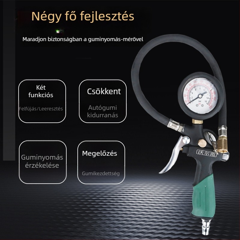 Volvan gumi nyomásmérő és fúvópiska – olajba merülő manométer, tartomány 0–60 psi, pontosság 0,005, rézből készült test