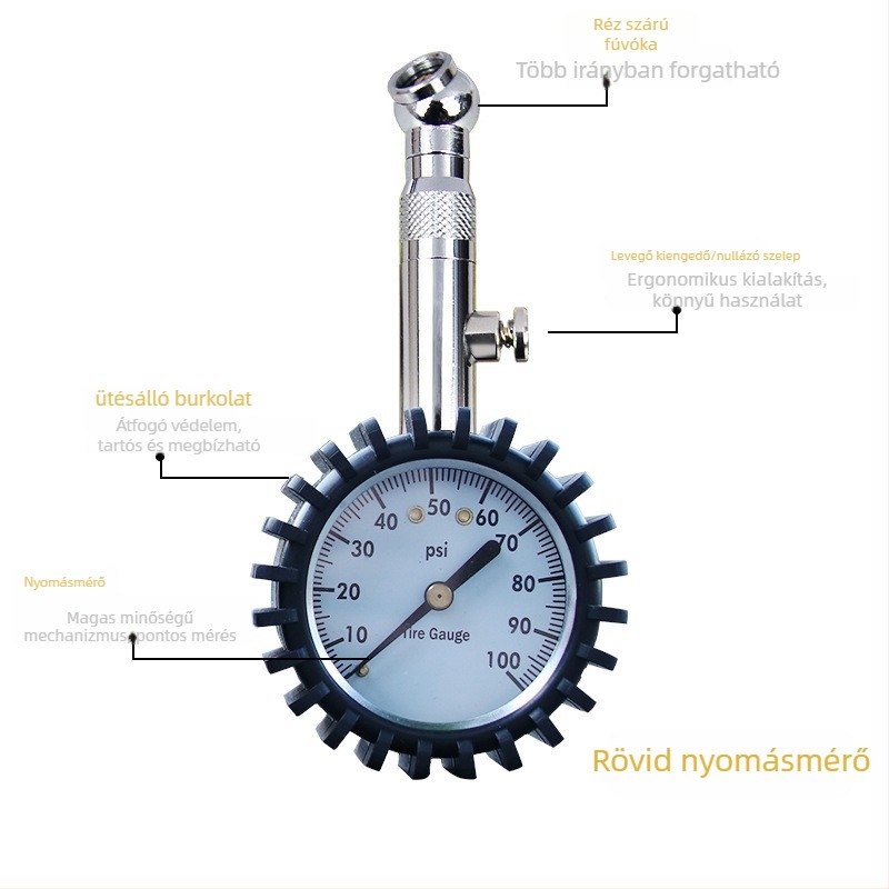Gumiabroncsnyomás-mérő CY-6236, 0-100 PSI tartomány, PSI kijelzés, ABS ház
