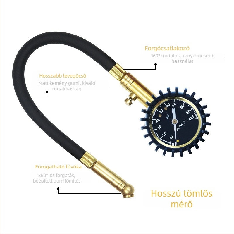 Gumiabroncsnyomás-mérő CY-6236, 0-100 PSI tartomány, PSI kijelzés, ABS ház