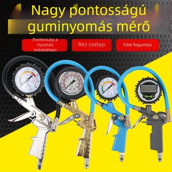 Gumiabroncsnyomás-mérő fúvópisztollyal, magas pontosságú, cinkötvözetből, 0,3 bar pontosság, barban olvasható