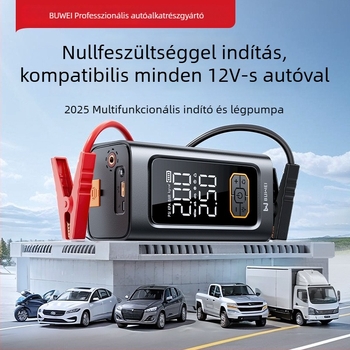 Gépjármű vészindító és beépített légtömítő pumpa, eszköz mindent egyben, kettős kijelző, 12V 80W lítium akkumulátor, digitális kijelző, levegőáram 25 L/perc, üzemidő 5–20 perc