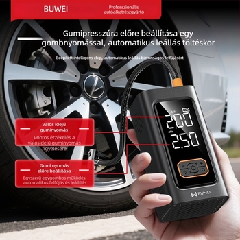 Gépjármű vészindító és beépített légtömítő pumpa, eszköz mindent egyben, kettős kijelző, 12V 80W lítium akkumulátor, digitális kijelző, levegőáram 25 L/perc, üzemidő 5–20 perc