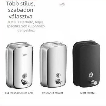 Fali mosószappan adagoló rozsdamentes acélból (201/304), kézi nyomás, fúrással történő szerelés, modern minimalist stílus, szállodák és fürdőszobák számára