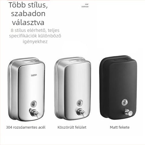 Fali mosószappan adagoló rozsdamentes acélból (201/304), kézi nyomás, fúrással történő szerelés, modern minimalist stílus, szállodák és fürdőszobák számára