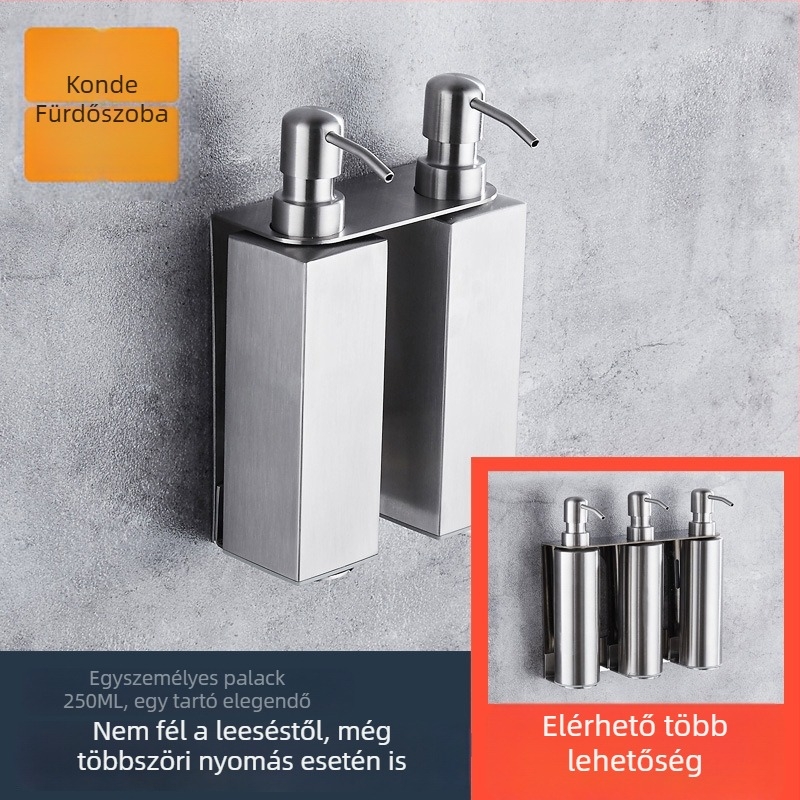 304 rozsdamentes acél sampon- és tusfürdő adagoló, kézi nyomású működés, modern minimalista stílus, sütéses felületű festék, Kant