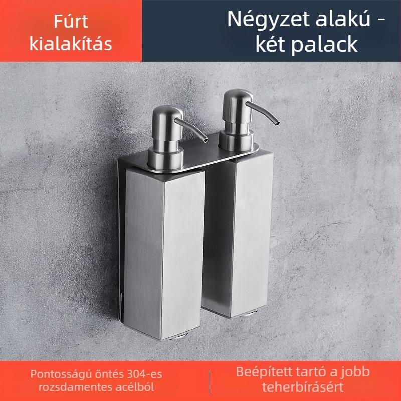 304 rozsdamentes acél sampon- és tusfürdő adagoló, kézi nyomású működés, modern minimalista stílus, sütéses felületű festék, Kant