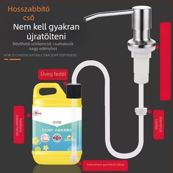 Mosogatóhoz szappanadagoló hosszabbítócsővel – 304 rozsdamentes acél, univerzális kézi nyomású adagoló (CUPC)