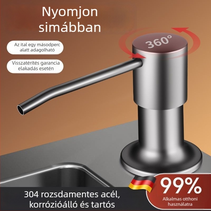 Mosogatóhoz szappanadagoló hosszabbítócsővel – 304 rozsdamentes acél, univerzális kézi nyomású adagoló (CUPC)
