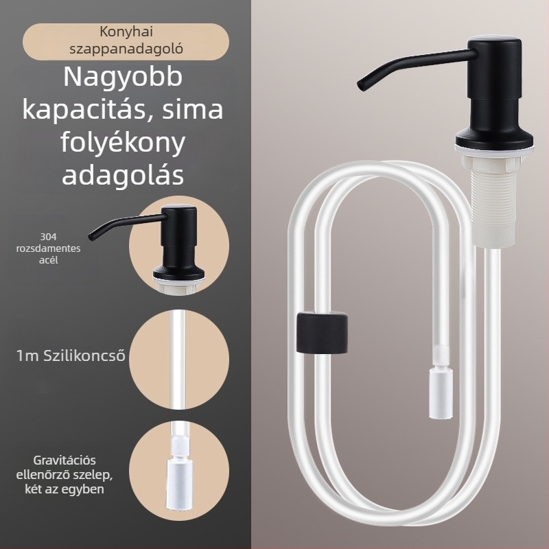 Mosogatóhoz szappanadagoló hosszabbítócsővel – 304 rozsdamentes acél, univerzális kézi nyomású adagoló (CUPC)