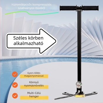 Kézi magasnyomású levegőpumpa palackok feltöltetéséhez, rozsdamentes acél, 620 mm hosszú, 2,4 kg, 30–40 MPa