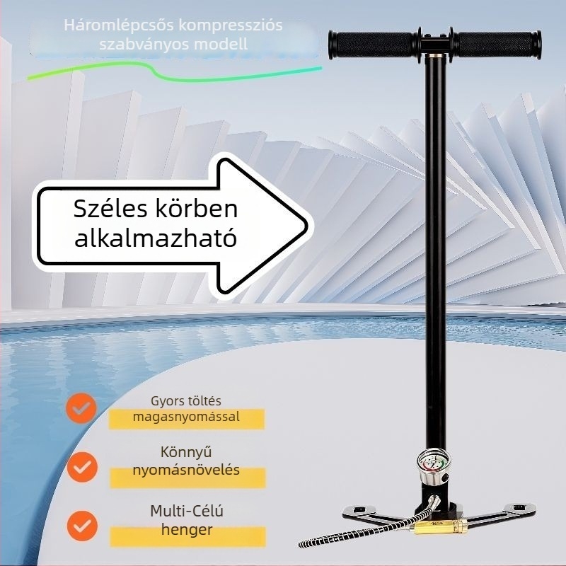 Kézi magasnyomású levegőpumpa palackok feltöltetéséhez, rozsdamentes acél, 620 mm hosszú, 2,4 kg, 30–40 MPa