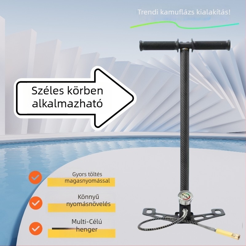 Kézi magasnyomású levegőpumpa palackok feltöltetéséhez, rozsdamentes acél, 620 mm hosszú, 2,4 kg, 30–40 MPa