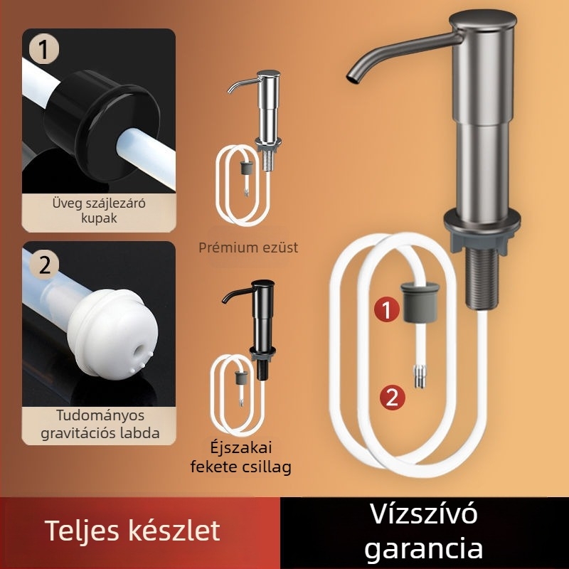 Mosogatószer-adagoló hosszabbító a mosogatókonyhához — ABS anyag, elektroplatírozott felület, kézi nyomás működés, világos luxus stílus