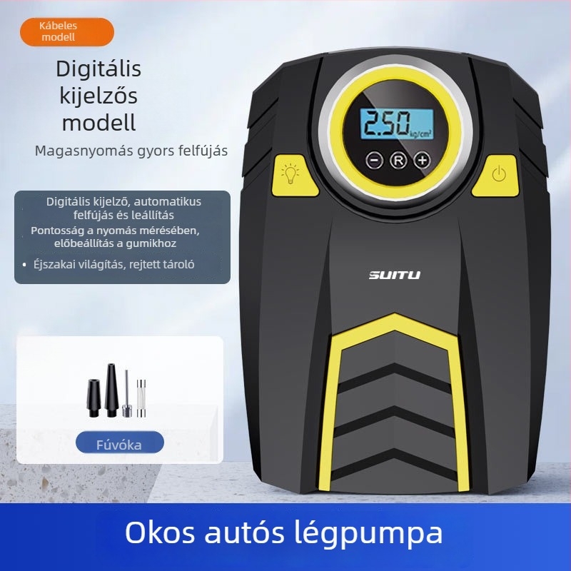 Autó gumipumpa digitális kijelzővel és nyomásmérővel, 12V, 120W, 25 L/perc