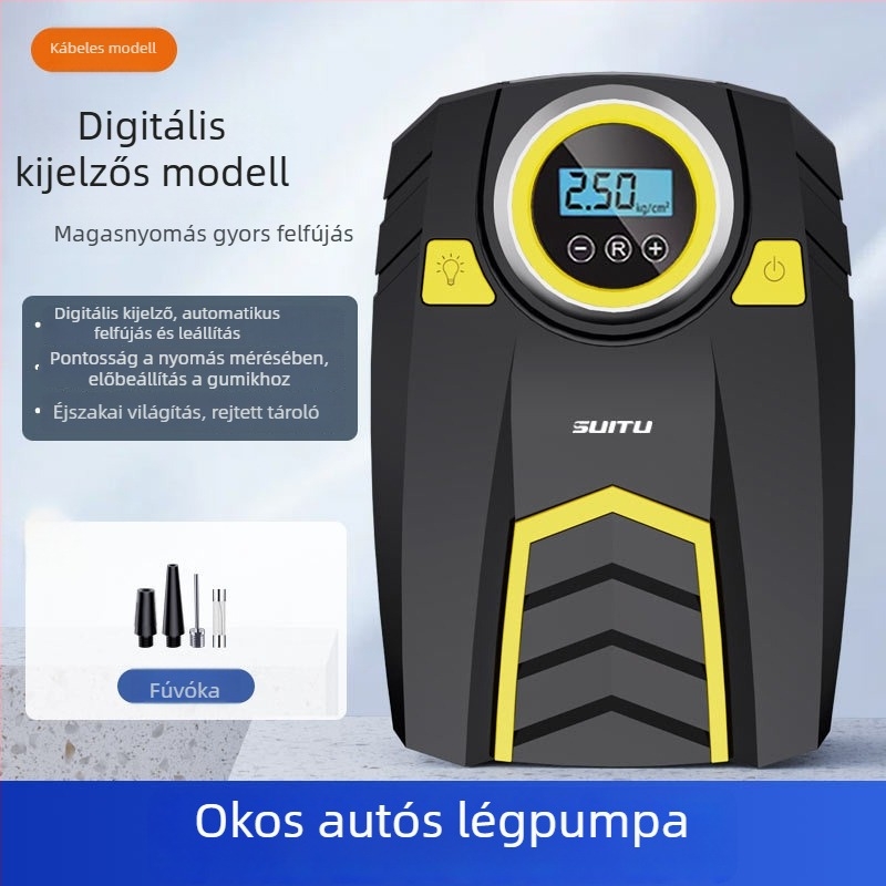 Autó gumipumpa digitális kijelzővel és nyomásmérővel, 12V, 120W, 25 L/perc