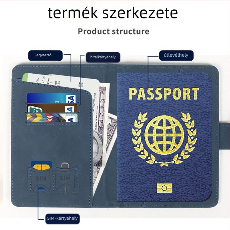 PU bőr övvel ellátott útlevél-táska, uniszex, többfunkciós kártyatáska, vízálló és ultra könnyű