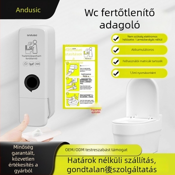 WC habos fertőtlenítő adagoló, falra szerelhető, kézi nyomás, ABS anyag, tömeg 0,5 kg