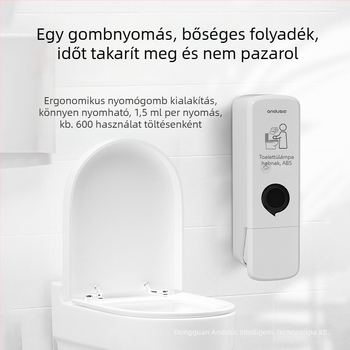WC habos fertőtlenítő adagoló, falra szerelhető, kézi nyomás, ABS anyag, tömeg 0,5 kg