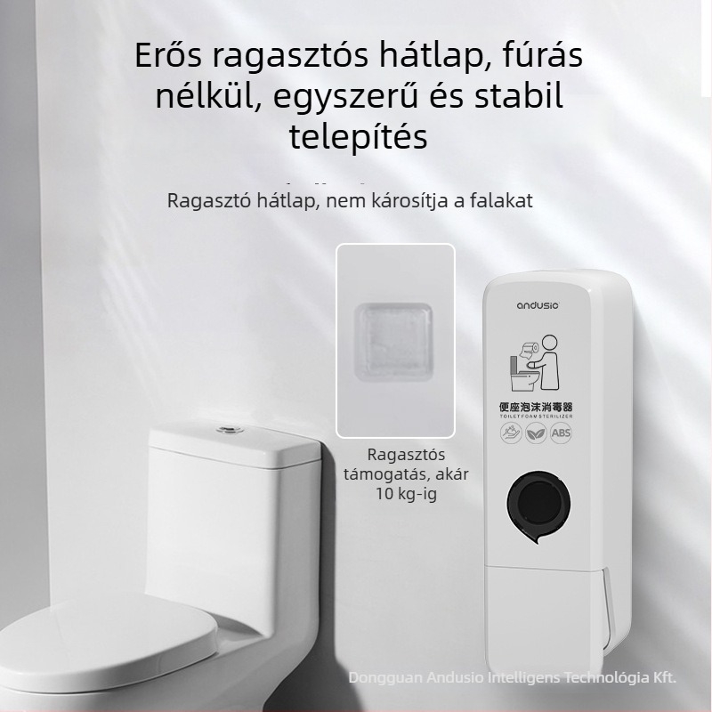 WC habos fertőtlenítő adagoló, falra szerelhető, kézi nyomás, ABS anyag, tömeg 0,5 kg