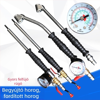 Gumiabroncs-fújó eszköz acél-plasztikus felépítéssel, nyomás kijelző 220, precizitás 0,02, több mértékegység olvasása