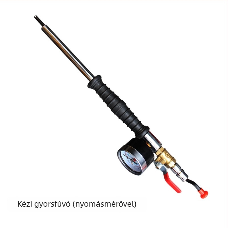 Gumiabroncs-fújó eszköz acél-plasztikus felépítéssel, nyomás kijelző 220, precizitás 0,02, több mértékegység olvasása