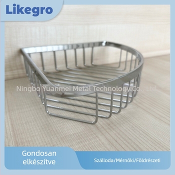 Rozsdamentes acélból készült krómozott hálókosár fürdőszobához, háromszög alakú polc, ventilátor alakú, egy réteg, teherbírás 20 kg