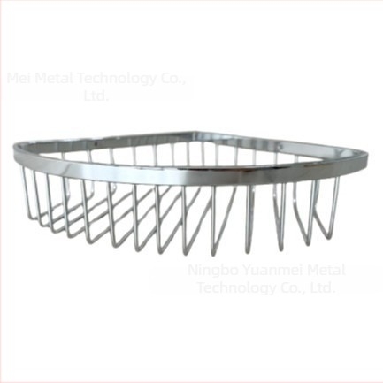 Rozsdamentes acélból készült krómozott hálókosár fürdőszobához, háromszög alakú polc, ventilátor alakú, egy réteg, teherbírás 20 kg