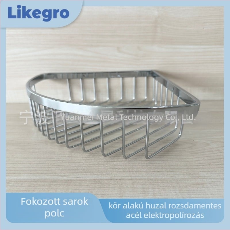 Rozsdamentes acélból készült krómozott hálókosár fürdőszobához, háromszög alakú polc, ventilátor alakú, egy réteg, teherbírás 20 kg
