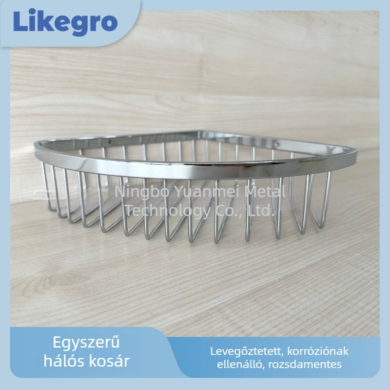 Rozsdamentes acélból készült krómozott hálókosár fürdőszobához, háromszög alakú polc, ventilátor alakú, egy réteg, teherbírás 20 kg