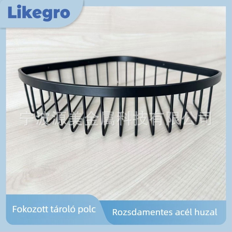 Rozsdamentes acélból készült krómozott hálókosár fürdőszobához, háromszög alakú polc, ventilátor alakú, egy réteg, teherbírás 20 kg